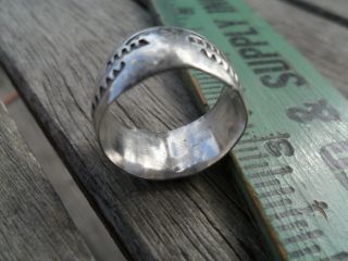Vintage Native American Hand Crafted Wide Band Ring with Design Nickel 7 1/2 4