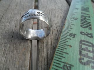 Vintage Native American Hand Crafted Wide Band Ring with Design Nickel 7 1/2 5