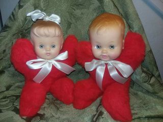 2 Vintage Cuddle Toys Douglas Red Baby Boy & Girl Doll Vinyl With Tags