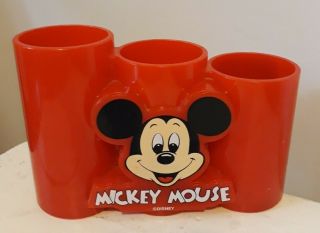 Vintage Disney Mickey Mouse Red Pen/pencil Holder Desk Caddy W/ Mets Sticker