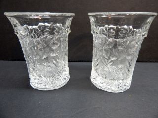 Vintage L.  E.  Smith Glass Clear Crystal Dogwood 8oz.  Flat Tumbler Set Of 2
