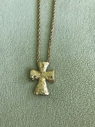 Vtg Sarah Coventry Textured Maltese Cross Necklace " Golden Splendor " 1977