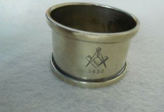 Vintage Silver Plate Napkin Ring Masons Masonic Square And Compass Marked Epns