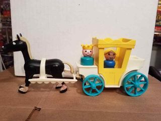 Vintage Fisher Price Little People Carriage Stagecoach & Horse 2 Little People