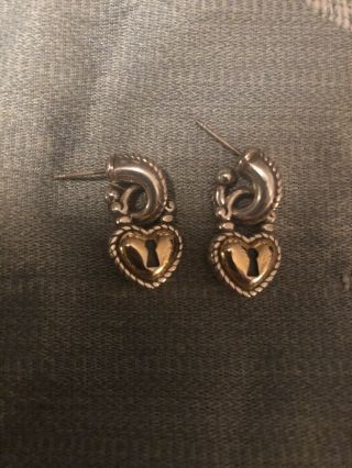 Vintage Brighton Earrings.  Two - Toned Lock Hearts.
