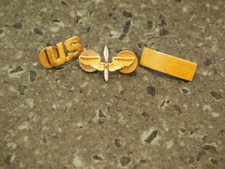 Vintage Wwii Us Army Collar Insignia Pin; Second Lt Bar; Air Corps Wing Pin
