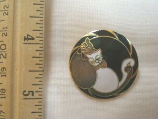 Cat Pin Brooch,  Round Enamel Cuddling Cats,  Vintage