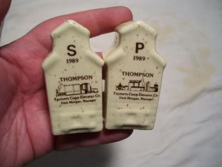 Pair Vintage Thompson Nd North Dakota Elevator Advertising Salt Pepper Shakers