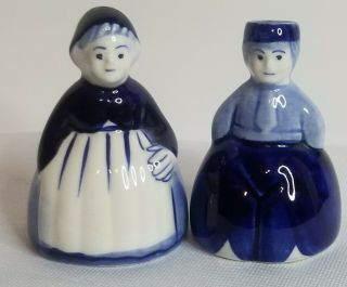 Vintage Hand Painted Delft Blue Holland Dutch Pair Woman & Man Porcelain Bell