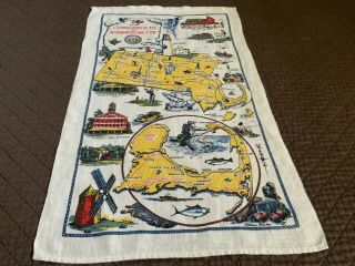 Vintage Warren Boucher Commonwealth Of Massachusetts Irish Linen Towel 29x16.  5