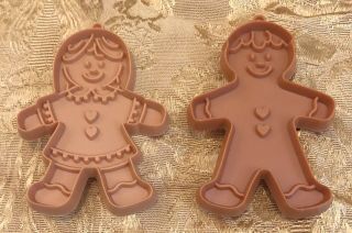 2 Vintage Hallmark Brown Plastic Cookie Cutter Gingerbread Man Woman Christmas
