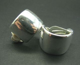 Vintage Silver Tone Clip - On Earrings Wide Hoop Style Classy