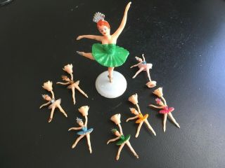 Vintage Ballet Ballerina Birthday Cake Candle Holders 6 Multi Color 1 Topper