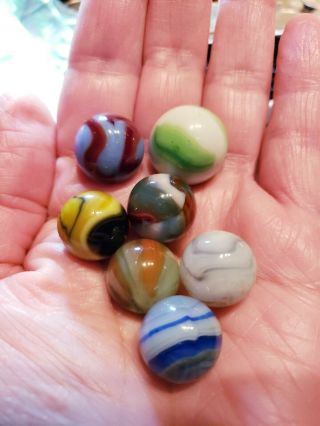 Vintages Toy 7 Marbles 13/16 " And 10/16 " 9/16 "