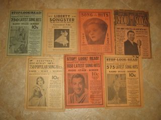 7 Different Vintage Radio/movie/stage Song Hits Lyric Books - Many Stars & Photos