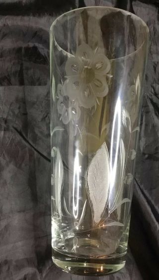 Vintage 13” Elegant Period c1940s Etched Floral Flower Vase Hand Blow Crystal 5