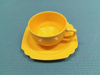 Riviera,  Homer Laughlin,  Fiesta,  Vintage,  Tea Cup Saucer Set,  Yellow,
