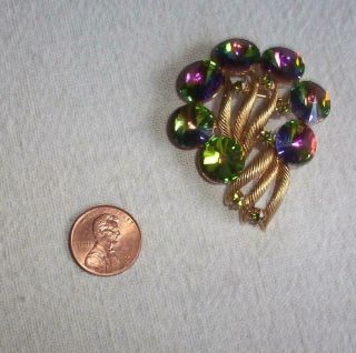 Vintage Jewelry Large Multi Colored Glass Round Stones Brooch Pin