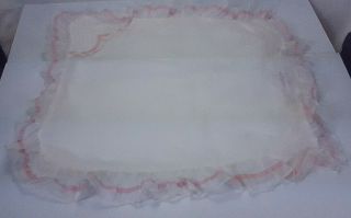 Vintage Ruffled Organdy Pillow Cover With Pink Ribbon