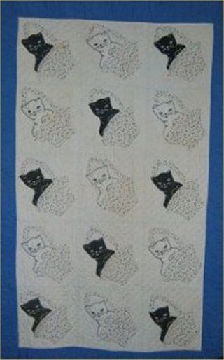 Vintage Quilt Pattern Kitten Kitty Cat in Basket Applique Quilters Sewing Craft 2