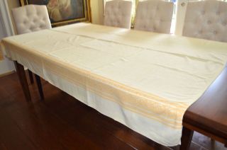 Vintage Yellow Cotton Damask Tablecloth Harvest Table Banquet Style 67x80 Inch