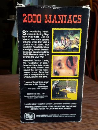 2000 MANIACS vhs HORROR oop HERSCHELL GORDON LEWIS,  movie film cult,  vintage 2