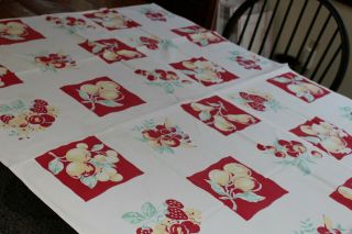 Vintage Cotton Kitchen Tablecloth 38x48 Fruit Strawberries Apples Pears,