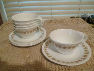 Vtg Corelle Corning Butterfly Gold Hook Open Handle Cups And Saucers Set Of 5 Ex