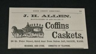 Vtg 1886 /87 J.  H.  Allen Coffins & Caskets Salem Ma.  Funeral Print Ad