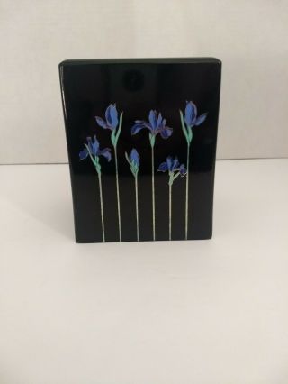 Otagiri Blue Iris Tissue Box Cover Vintage Black Floral Bathroom Decor