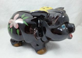 Vintage Brown Pottery Pig Piggy Bank 6 1/2 "