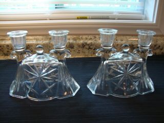 Vintage Anchor Hocking Eapc Double Candle Holders Clear Glass 5 1/2 " Tall