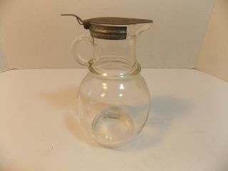 Vintage Clear Crystal Glass Syrup Dispenser With Metal Lid Hazel Atlas