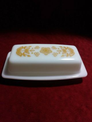 Vintage Pyrex Milk Glass Butterfly Gold Covered Butter Dish