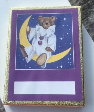 Vtg Antioch Bookplates Clown Harlequin Teddy Bear Moon Opened Box 50 Labels