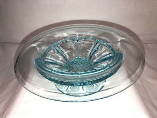 Vintage Teal Green Depression Glass Rolled Edge Footed Paneled Console Bowl