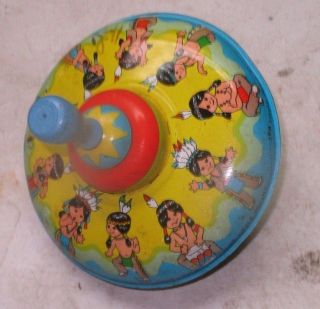 Vintage Ohio Art Metal 10 Little Indians Spinning Top Made In Usa