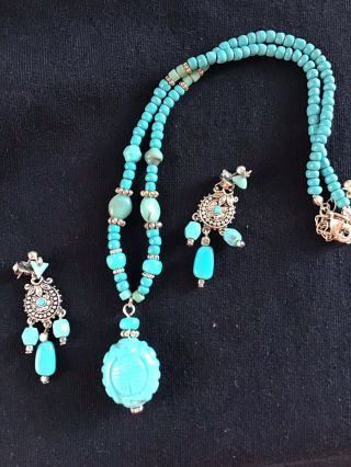 Avon Necklace And Earring Set Vintage 1990s Color Turquoise And Silver