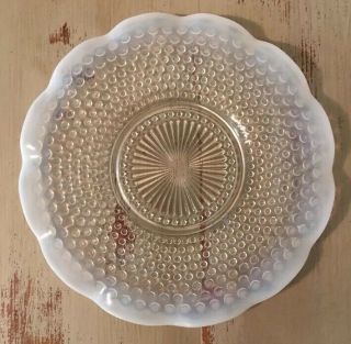 Vintage Opalescent Hobnail Moonstone Glass Ruffled Hocking? Dish Plate - 10 3/4”