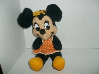 Vintage Walt Disney California Stuffed Toys Minnie Mouse Plush Orange Dress 15 "