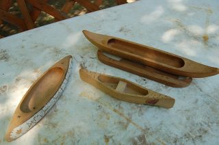 3 Misc.  Vintage Small Toy Size Wood Canoes - See Discription Below