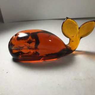 Vintage Viking Art Glass Amber Whale Paperweight Figurine