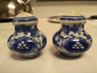 Vintage Miniature Painted Blue Flowers Salt & Pepper Shakers