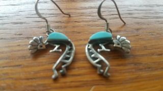 Wonderful Vtg Native American Sterling Silver Turquoise Kokopelli Earrings