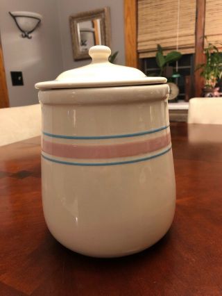 Vintage Mccoy Ceramic Pottery Canister/cookie Jar Pink And Blue Stripe