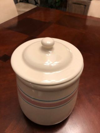 Vintage McCoy Ceramic Pottery Canister/Cookie Jar Pink And Blue Stripe 2