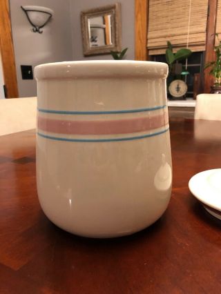 Vintage McCoy Ceramic Pottery Canister/Cookie Jar Pink And Blue Stripe 4