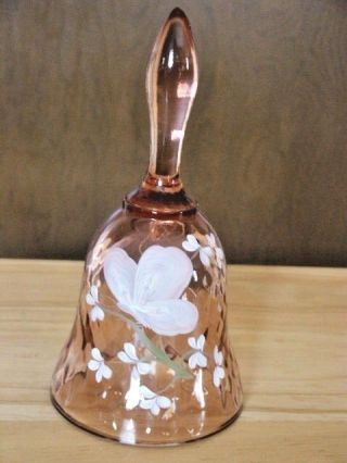 Vintage Fenton Rose Colored Hand Painted & Signed Bell