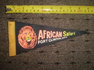 Vintage African Lion Safari Souvenir Felt Pennant / Port Clinton,  Ohio Fast Ship