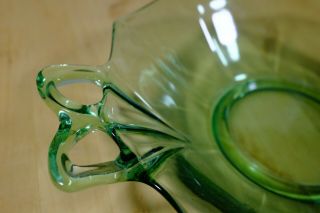 Vintage Elegant Green Depression Glass Serving Bowl w/ Handles Uranium Glass 3